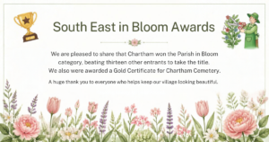 South East in Bloom awards - an infographic which details the achievements of Chartham in the 2026 awards,